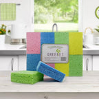 Cellulose Sponges Kitchen, for Washing Dishes, in Bulk, 24 Pack (3 Count x 8 Individually Wrapped + 2 Free Scouring Pads), 100% Natural Biodegradable