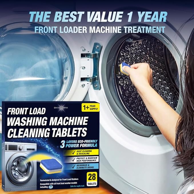 Washing Machine Cleaner Tablets 56 Pack for HE Front Loader - Eco Friendly Washer Machine Cleaning Tablets - 3 Layers Septic Safe Wash Machine Full Deodorizer Descaler Protector - 2 Plus Year Supply