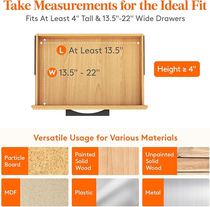 Lifewit 12 Pack Drawer Dividers 4" High, 13.5"-22" Adjustable Drawer Organizer with 18 Inserts for Clothes/Makeup, Plastic Expandable Separators in Dresser/Bedroom/Bathroom/Kitchen/Office