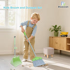 28'' Kids Mini Broom and Dustpan Set - Toddler Cleaning Toy, Toddler Household Helper, Parent-Child Interactive Play Cleaning Tool, Cute Cartoon Design, Small Safe Corner Broom (Green)