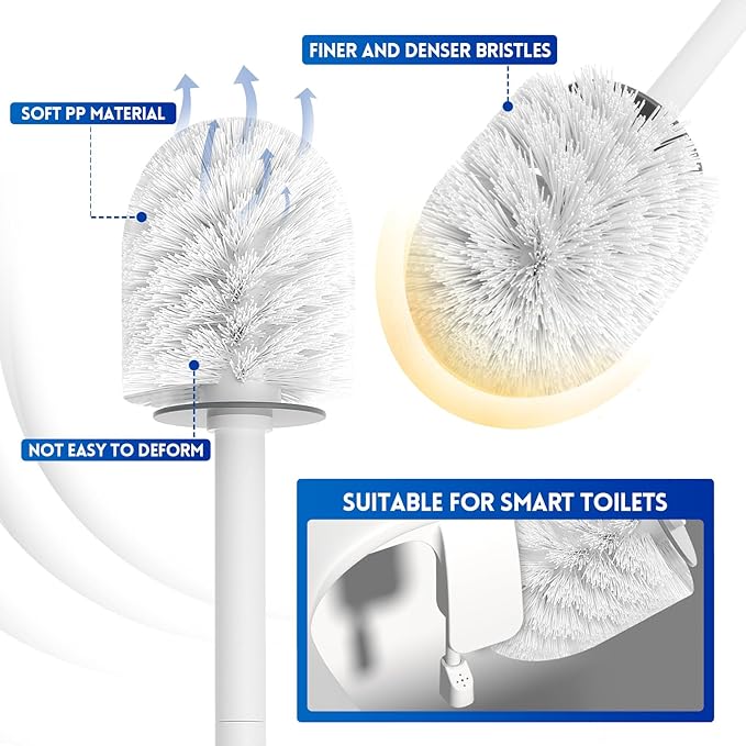 Toilet Brush and Holder Set, 2 Pack Toilet Scrubber, Compact Size for Storage and Organization, Bathroom Accessorie, Easy to Assemble, Classic PP Bristle, Wall Mountable. - White