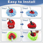 Mop Heads for O Cedar RinseClean 2 Tank Spin Mop System, 3 Microfiber Mop Head Refills and 3 Chenille Mop Pads,1 Scrub Brush, and 1 Mop Base with Mop Handle Set Combo