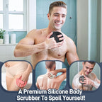 Foot Brush/Foot File/Silicone Body Scrubber Set(3PCS), 3-in-1 Foot Scrubber with Long Handle, 10.2’’-27.5’’Adjustable Foot Scrub Brush with Foot File and Silicone Loofah, Gift-Box(White Set)