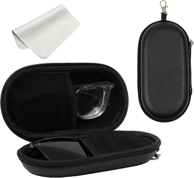 Double Eyeglasses Case, Hard Shell Dual Sunglasses Organizer with Zipper Clip Travel Glasses Storage for Women Men