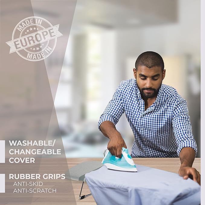 Bartnelli Smart Hanger Tabletop Ironing Board | Designed and Made in Europe with New Patent EZ Glide Technolgy, & Park Zone, European Quality and Innovation (Size-34x12)