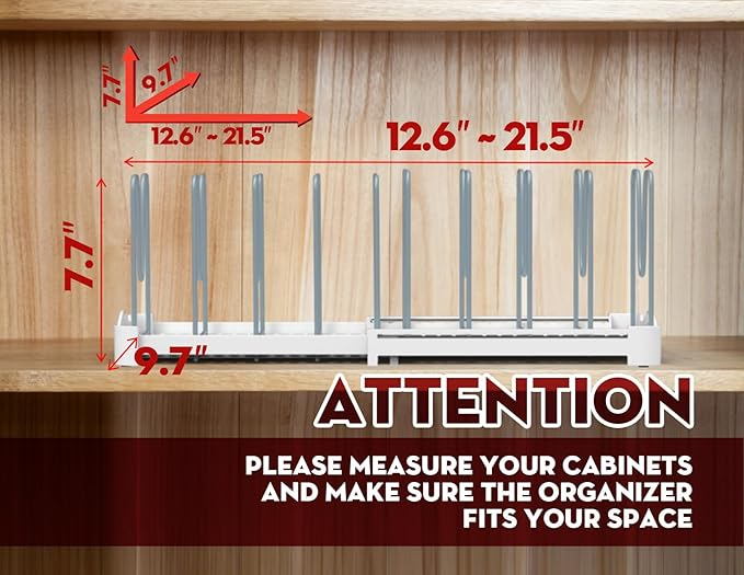 EVERIE Adjustable Bakeware Organizer Pot Lid Holder Rack for Pots, Cake Molds, Cutting Boards, Mats, Cookware, GS02SS, Pack of 2