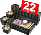 【𝟮𝟮𝗣𝗖𝗦】A-LUGEI Plastic Black Desk Drawer Organizer, Bathroom Organizers and Storage, Makeup Organizer, Organization and Storage Bin Container for Vanity Office Utensils Tool Pantry Cosmetic