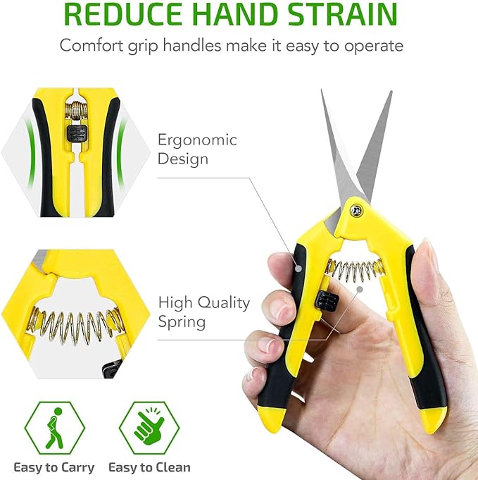 iPower 6.5 Inch Gardening Hand Pruner Pruning Shears Trimming Scissors with Straight Stainless Steel Blades for Bonsai, Herb, Bud, Hedge, 4-Pack, Yellow
