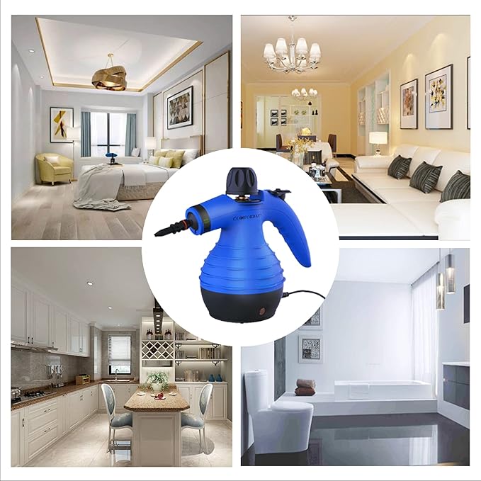Comforday Handheld Pressurized Steam Cleaner - Multi-Purpose Steamer with 9-Piece Accessories Steam Cleaning Machine for Stain Removal, Curtains, Car Seats, Floor, Window (Blue)
