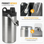 Kerilyn Insulated Half Gallon Jug with Handle, 64oz Stainless Steel, Large Double Vacuum Water Bottle for Hot & Cold Drinks, Wide Mouth, Sweat Proof, Great for Travel, Camping, Black
