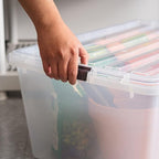 IRIS USA 68 Qt Stackable Plastic Storage Bins with Lids, 5 Pack - BPA-Free, See-Through Organizing Solution, Latches, Durable Nestable Containers, Secure Pull Handle, Made in USA - Clear