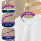 SereneLife 200 Pack Velvet Hangers - Non-Slip Felt Hangers with 360° Swivel Hook, Space-Saving, Ultra-Thin, Lightweight for Shirts, Sweaters, Hoodies, Kids Clothes & Dresses (Purple)