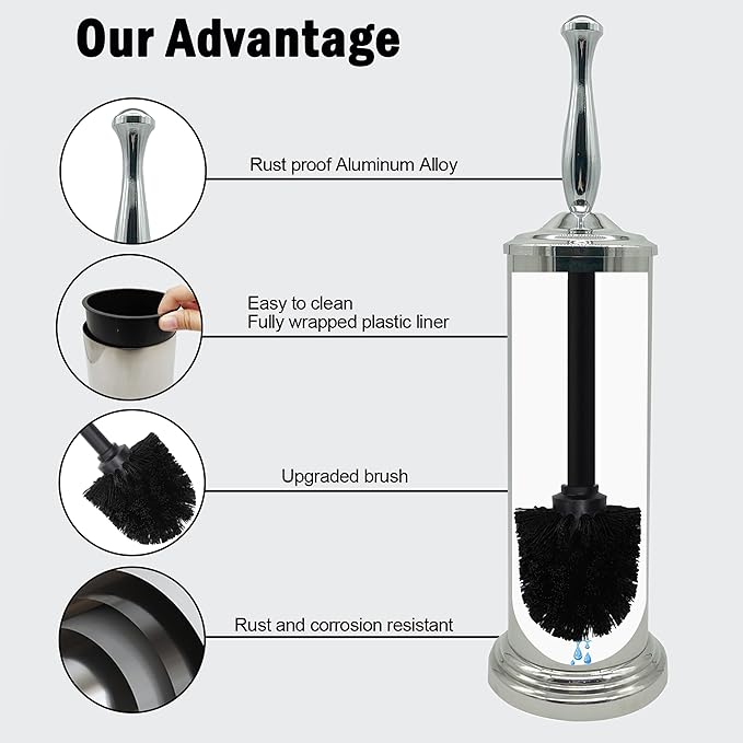 Brushed Nickel Toilet Bowl Brush with Holder, Durable Bathroom Cleaning Tool, Modern Design for Easy Toilet Maintenance, Bathroom Cleaner Brush for Efficient Cleaning and Hygiene
