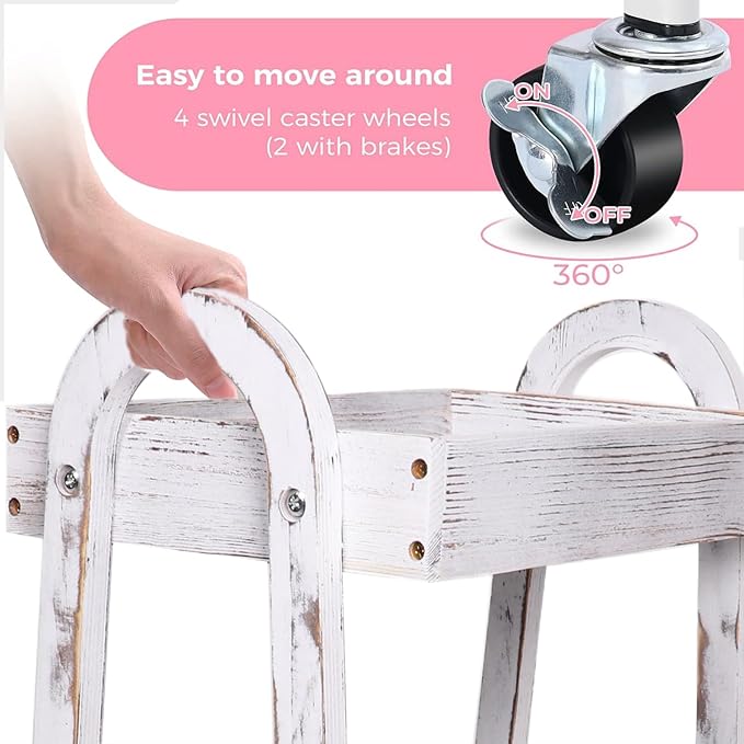 3-Tier Rolling Utility Cart with Lockable Wheels Storage Slim Storage Heavy Duty Cart Mobile Shelving Unit Craft Narrow Organizer for Bathroom Laundry Kitchen (Vintage White)