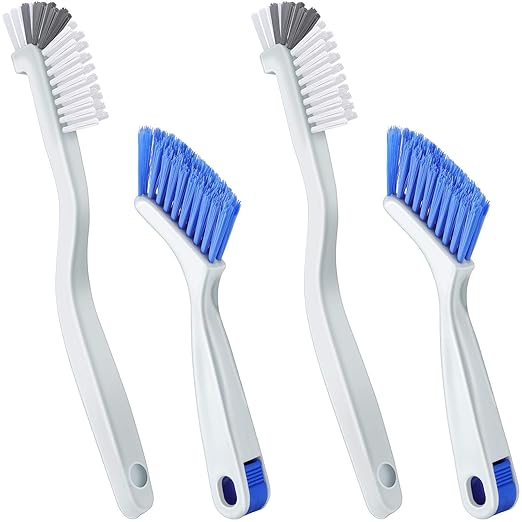 Patelai 4 Pieces Cleaning Brush Sets Small Scrub Brush Household Use for Cleaning Bottle Sink Kitchen Sink Corner Dish Edge Grout Bathroom Sliding Door Window Track(White, Blue)
