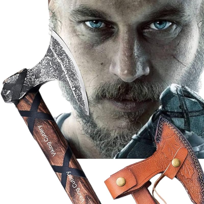[Viking Cutlery] Viking Axe of Ragnar Lothbrok – Hand-Forged Hunting & Camping Axe with Leather Sheath | Authentic Norse Tomahawk | Unique Viking Gift for Men