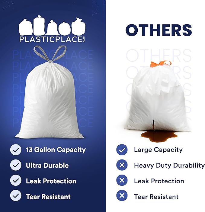 Plasticplace 4 Gallon Trash Bags │ 0.7 Mil │ Drawstring White Garbage Can Liners │ 17" x 16" (100 Count)