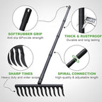 Pragmatist Bow Rake Heavy Duty 60" Metal Head Garden Rake with Adjustable Stainless Steel Handle Garden Tool for Loosening Soil Leveling Mulch Gathering Leaf