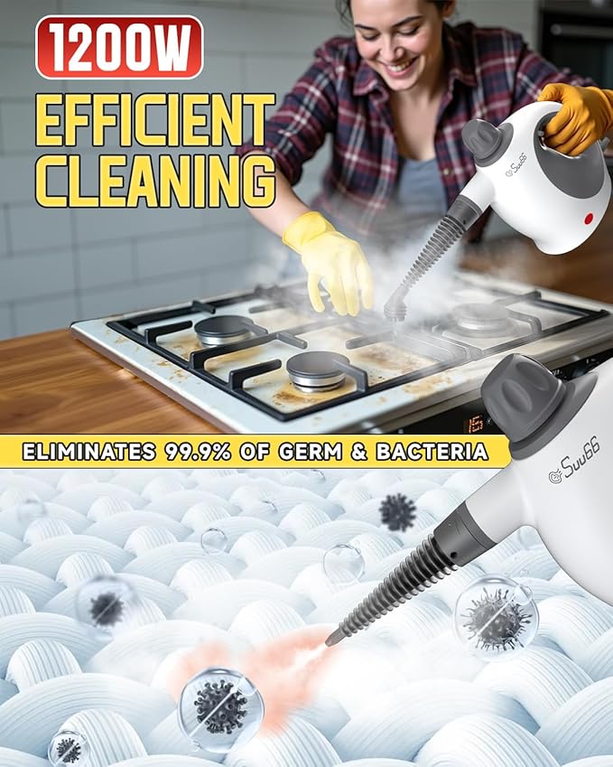 Handheld Steam Cleaner with Safety Lock, 500mL Large Tank & 19PCS Accessories - Multi-Surface Deep Cleaning for Kitchen, Bathroom, Car, Sofa - Removes Stubborn Grime, Sanitizes Surfaces (White)