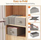 Lifewit 4 Pack Clothes Organizer, 6 Grids Closet Jean Storage Bins with Handles and Support Boards, Foldable Drawer Organizer for Sweater, Pants, T-shirt, Dress, Grey, Size 16.5''x10.6''x7.1''
