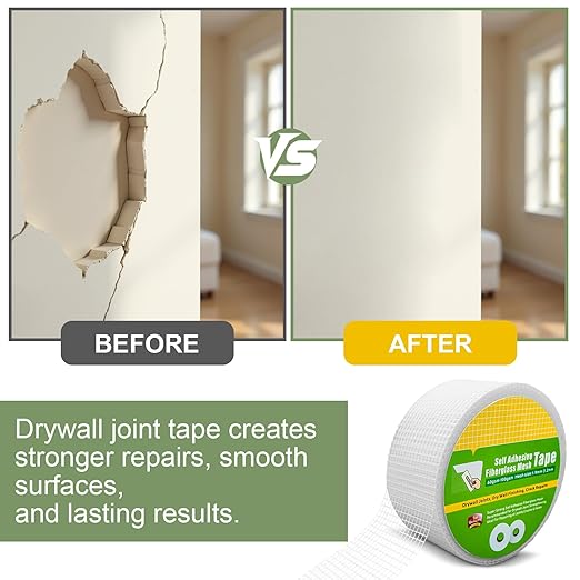 3 Pack Drywall Joint Tape, Fiberglass Mesh Self-Adhesive Tape for Drywall Repair, 2" x 100 FT Drywall Joint Tape for Sheetrock Crack and Seam Patch Repair