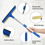 Professional Window Squeegee,2 in 1 Squeegee Window Cleaner with Long Stainless Steel Handle,Sponge Car Window Squeegee for Gas Station, Glass,Shower,Outdoor High Window Cleaning (Expansion payment)
