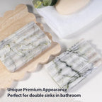 2 Pcs Soap Holder for Bathroom, Marble Soap Dish for Kitchen Countertop, Tray with Creative Wavy Design, Soap Saver for Bath Tub, Sponges, Italian Natural Stone(Bianco Palomino)