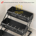 Bokelai Spice Rack 3 Tier Foldable Seasoning Organizer Jars Storage Holder Step Shelf for Cabinet Kitchen Countertop Pantry Coffee Bar Black