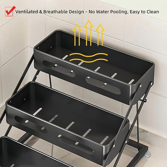 Bokelai Spice Rack 3 Tier Foldable Seasoning Organizer Jars Storage Holder Step Shelf for Cabinet Kitchen Countertop Pantry Coffee Bar Black