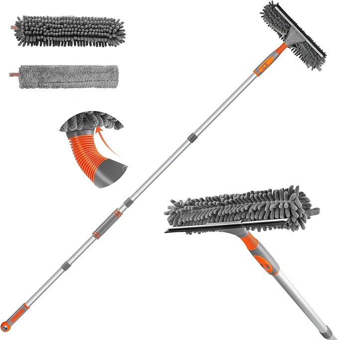 Eazer Window Squeegee Cleaner - 2 in 1 Window Cleaning Tool Kit, 62inch Extension Pole Washer Equipment for Car Indoor Outdoor Window Glass