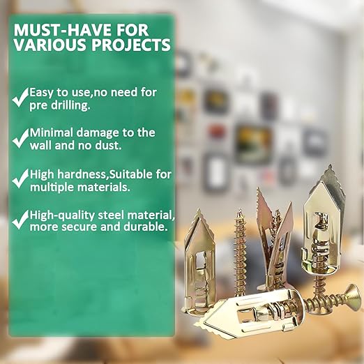 200Pcs Self-Drilling Drywall Anchors, 100Pcs Wall Anchors and 100 Pcs Cross Head Screws, Drywall Anchors and Screw kit, Heavy-Duty Metal Wall Anchors, No Drilling Required, Easy to Use