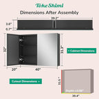 TokeShimi 40 x 32 Mirrored Medicine Cabinet Recessed or Wall Mounted, Aluminum Tempered Black Bathroom Medicine Cabinet with Mirror with Adjustable Storage Metal for Modern Farmhouse