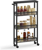 VASAGLE Slim Rolling Cart, 4-Tier Storage Cart, Narrow Cart with Handle, 5.1 Inches Deep, Metal Frame, for Kitchen, Dining Room, Living Room, Home Office, Ebony Black and Classic Black ULRC032B04