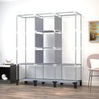 Portable Wardrobe with 10 Storage Racks and 2 Hanging Poles, 6 Side Pockets Non-Woven Cover, Size 130 x 45 x 172 cm, Bedroom Closet Organizer (Gray)