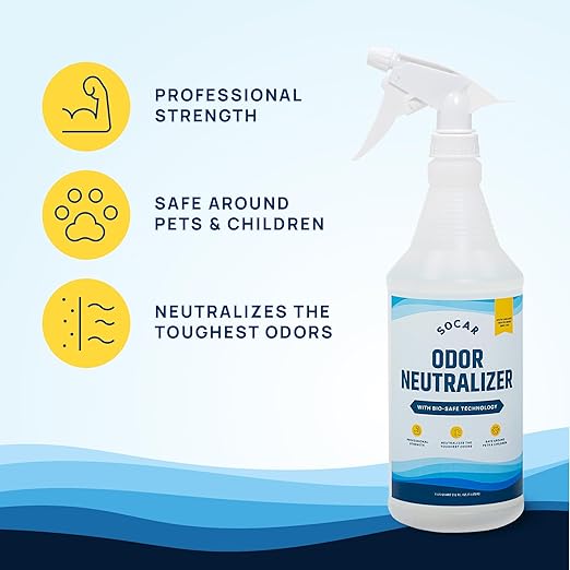 SOCAR - Odor Neutralizer Eliminates odors for Home, Office, Gym, Car. Eliminates Odors from Pets, Cooking, Sports Gear, Urine, Vomit & Unwanted, Strong Odors 32oz Liquid Spray