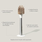 Ionic Dish Brush, Magnetized to Stand Upright, Stainless Steel with Replaceable Head, Silver