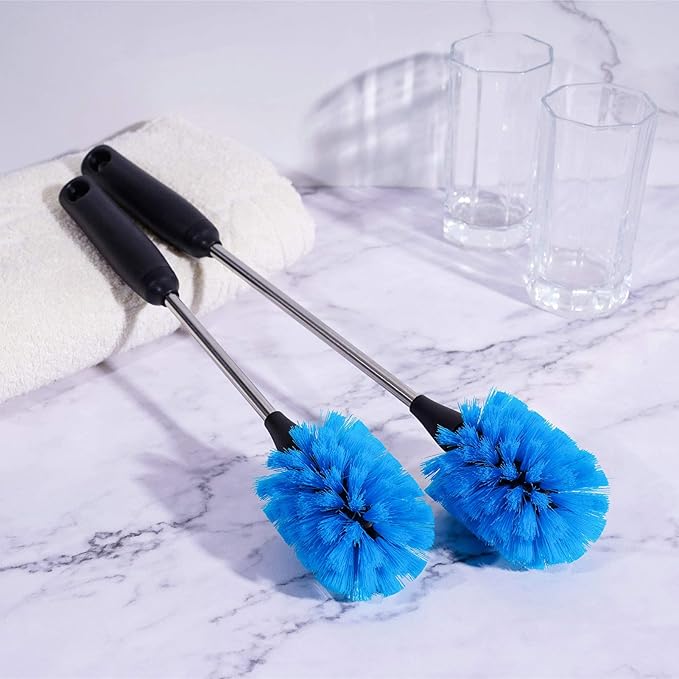 Stainless Steel Bottle Brush with Replaceable Head, Long Handle Scrub Brush for Water Bottles, Glasswares, Mugs, Flasks, Tumblers, Vases, and Kitchen Sink, 2 Pack, 15 in