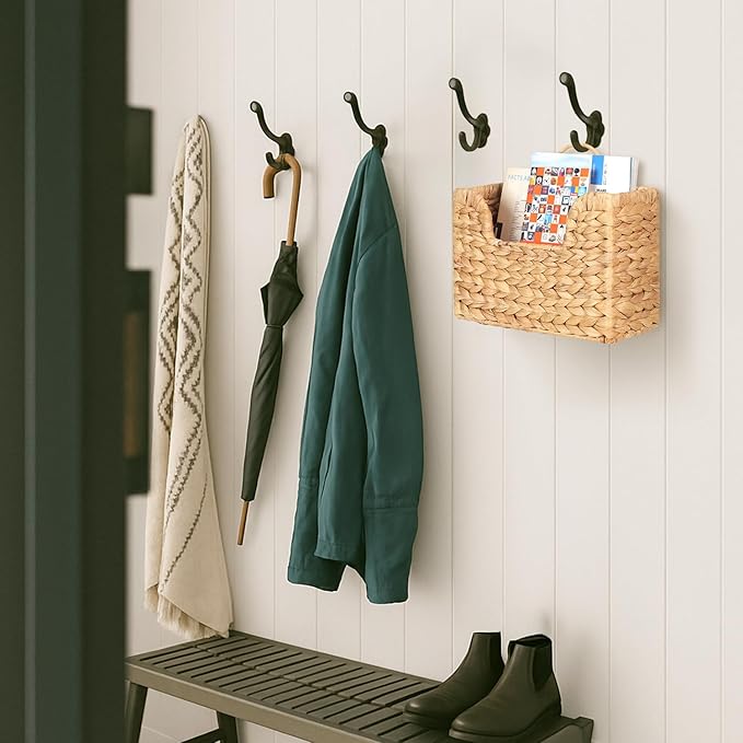 Handwoven Water Hyacinth Wall Magazine Holder - Natural Hanging Organizer for Mail, Newspapers & Magazines, Books & Files - Decorative Boho Storage Basket for Entryway, Bathroom, Living Room, Office.