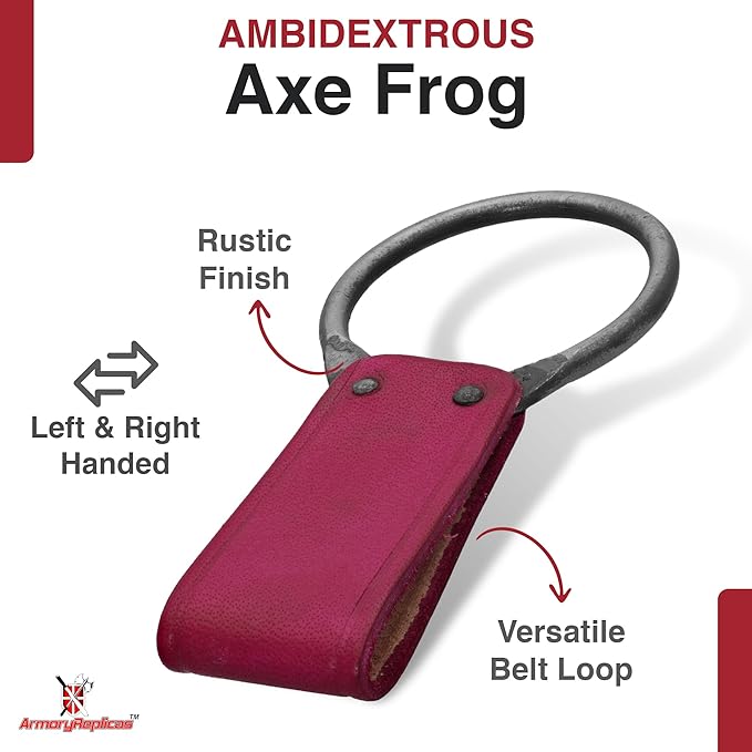 Armory Replicas - Hand Forged Medieval Viking Battle Axe Holder - Genuine Bovine Leather Functional Costume O-Ring Weapon Belt Holster