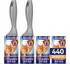 Lint Rollers for Pet Hair Extra Sticky,440 Sheets Mega Value Set with Reinforced 2 Handles and 4 Replaceable Tough Papers, Portable Pet Lint Remover for Clothes, Sofa Bed, Car Seat, and More