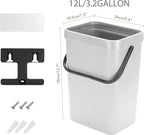 stonespace Hanging Trash Can, 3.2 Gallon/12L Small Waste Bin with Lid for Kitchen Cabinet Door or Under Sink, Bathroom Trash Bin with Lid, Food Waste Bin, 1 Pack White