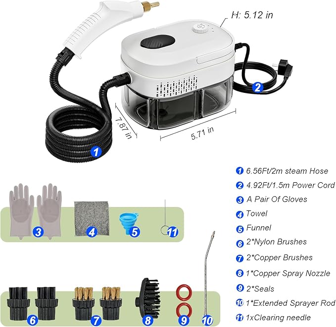 Steam Cleaner,15s Heat-Up,1.4L Tank,Steamer for Cleaning with 10 pcs Accessories,Multi-2500W High Temperature and Pressure handheld steamer,Steam Clea (2-White)