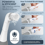 LifeBasis Rechargeable Power Scrubber, Cordless Electric Cleaning Brush, Water Resistant Small Electric Grout Brush with 5 Brushes for Home/Kitchen/Bathroom/Grout/Tile/Shower/Tub, White