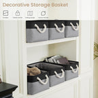 Storage Baskets for Shelves 13.8x9.8x6.7 Inch-Foldable Fabric Organizing Storage Bins with Handles, Closet & Bathroom Organizer, Home Storage for Kitchen, Office (6-Pack, Black&Gray)