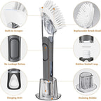 Soap Dispensing Replacement Dish Brush Storage Set with 2 PCS Brush Refills & Holder - RIMAY Dispenser Scrub Cleaning Scrubber Kitchen Dishwashing Dish Wand Handle for Dishes/Pans/Pots/Sink(Black)