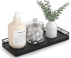 Bathroom Tray for Counter Top Organizer – Oak Wood Vanity Tray with Metal Frame for Dresser, Kitchen, Nightstand – Black Decorative Storage