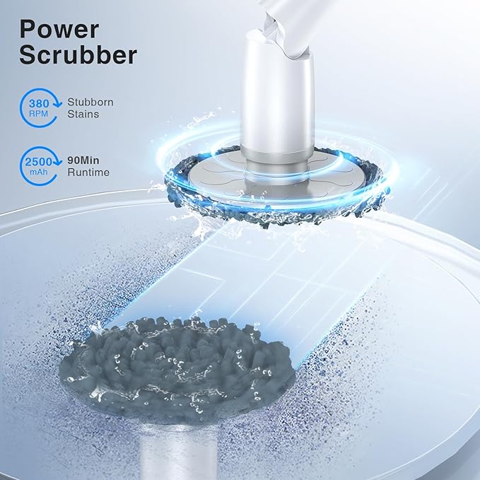 LABIGO Electric Spin Scrubber LA3 Pro, Cordless Bathroom Scrubber with 5 Replacement Head, 3 Adjustable Angle, Household Power Cleaning Brush with Extension Arm for Bathtub Window Car Grout Tile Floor