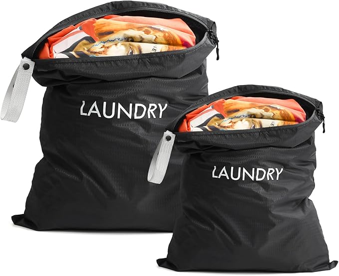 WiseBoy 2 Pack Laundry Bags, Washable Wet Dry Bag, Travel Laundry Bag Dirty Clothes Organizer, Swimming Yoga Bathing Suit Workout Wet Dry Bag - Black