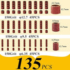 Asieg Tool Sanding Drum Kit 142Pcs 150Grit, 1/2" & 3/8" & 1/4" Diameter Drum Sanding Band with 3.17mm Shank Mandrels for Drill Dremel Rotary Tools Nails Drill