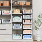 4 Pack Stackable Closet Storage Basket - Stackable Storage Bins, Multifunctional & Foldable Closet Organizer, Wardrobe Cupboard Space-Saving Clothes Storage Hat Organizer, White